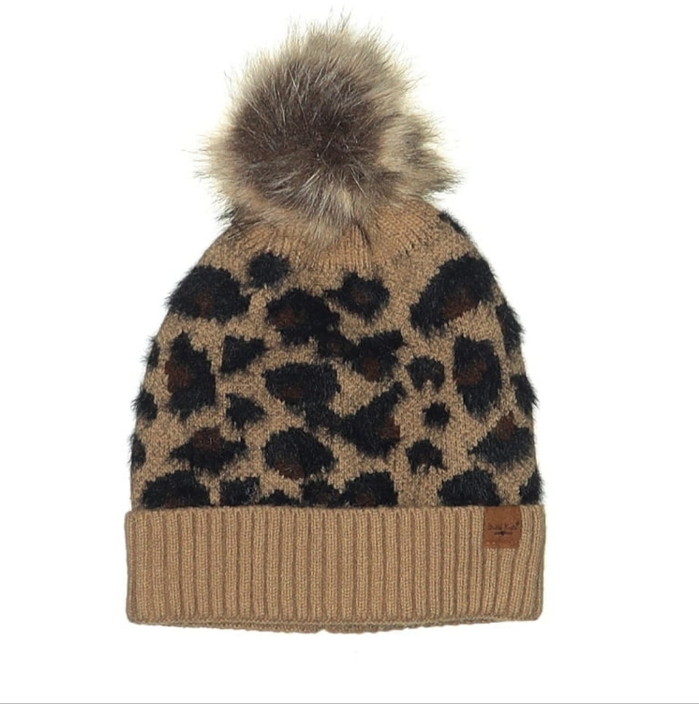 Britt's Knits Leopard / Cheetah Pom Beanie EUC